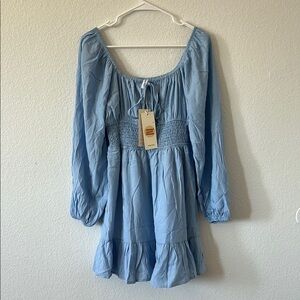 Chic Light Blue Long Sleeve Dress